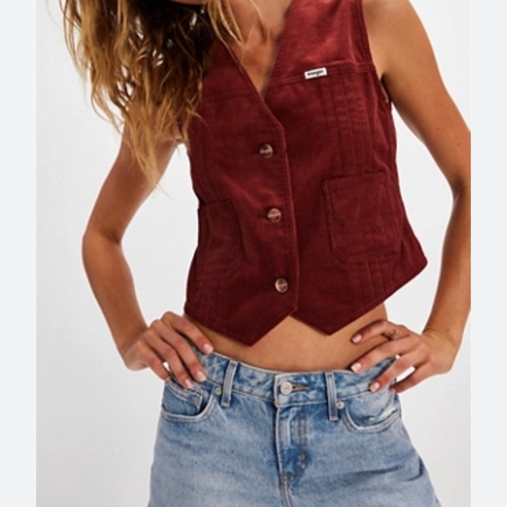 Free People Red Crop Buttoned Vest
